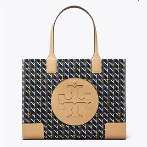 Tory Burch Colorful Patterned Tote with Tan Accents